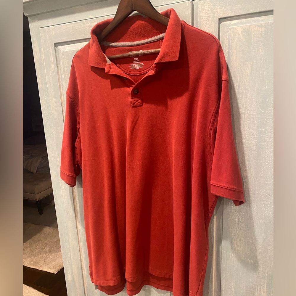 Duluth Trading Co. XXLT Mens Polo Shirt Top Short Sleeve Button Up Rust - MINT!